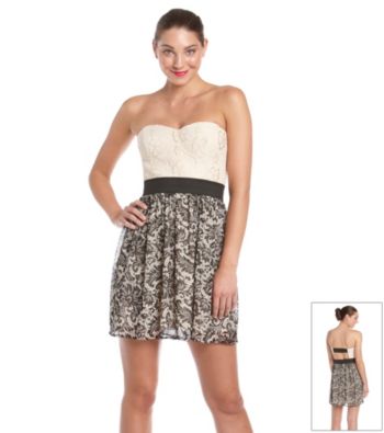 Trixxi® Juniors' Strapless Printed Chiffon Dress