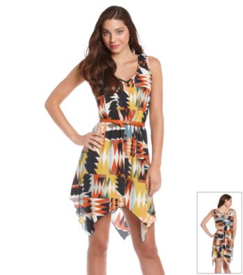 Trixxi® Juniors' Hanky Hem Printed Belted Dress