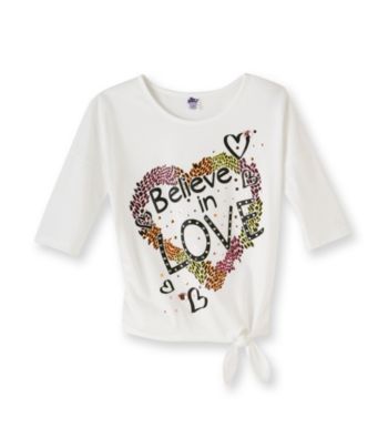 Miss Attitude Girls' 7-16 Classic White Dolman Sleeve Love Graphic Top