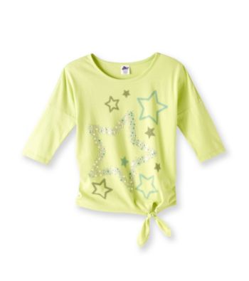 Miss Attitude Girls' 7-16 Lime Hint Dolman Sleeve Star Graphic Top