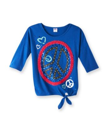 Miss Attitude Girls' 7-16 Sapphire Blue Dolman Peace And Love Graphic Top