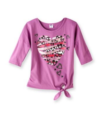 Miss Attitude Girls' 7-16 Plum Blossom Dolman Sleeve Heart Graphic Top
