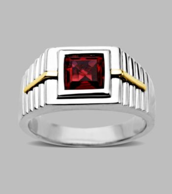 Created Ruby Men's Ring in Sterling Silver/14K Gold