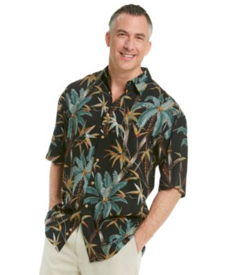 Paradise Collection® Men's Midnight Black Short Sleeve Palm Tree Woven