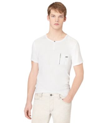 Calvin Klein Jeans® Men's White Short Sleeve Military Henley Pocket Tee