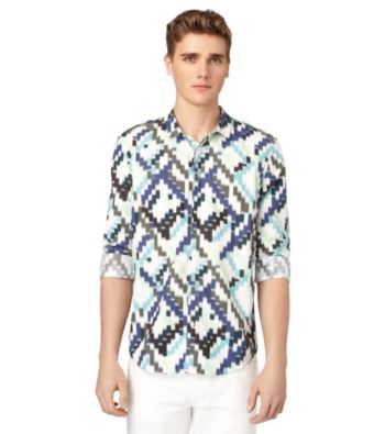 Calvin Klein Jeans® Men's Blue Mountain Long Sleeve Diagonal Ikat Print Woven