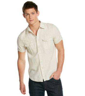 Guess Men's White Short Sleeve Dillion 2-Pocket Woven