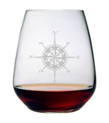 Susquehanna Glass Compass Rose Set of 4 Stemless Wine Glasses