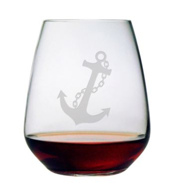 Susquehanna Glass Nautical Anchor Set of 4 Stemless Wine Glasses