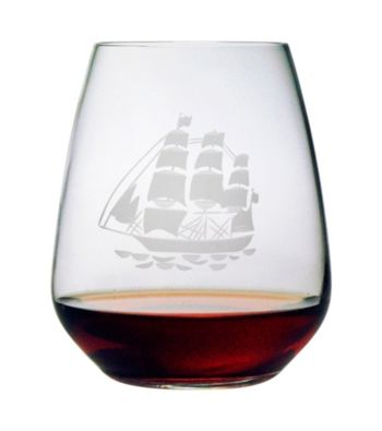 Susquehanna Glass Tall Ship Set of 4 Stemless Wine Glasses