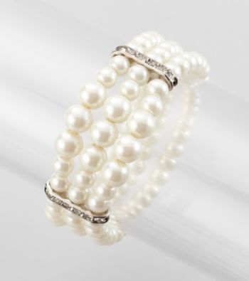 Studio Works® Pearl and Silvertone Three Row Stretch Bracelet