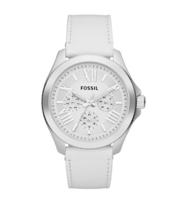 Fossil® Women's Cecile in Stainless Steel with White Leather Strap