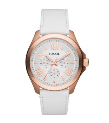 Fossil® Women's Cecile in Rose Goldtone with White Leather Strap