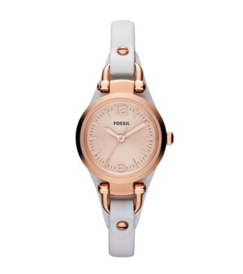 Fossil® Women's Mini Georgia in Rose Goldtone with White Leather Strap