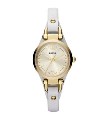 Fossil® Women's Mini Georgia in Goldtone with White Leather Strap