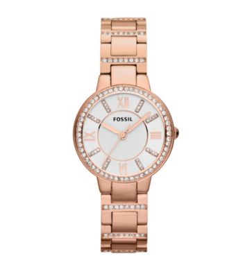 Fossil® Women's Virginia in Rose Goldtone with Crystal Bezel and Adjust-O-Matic Links