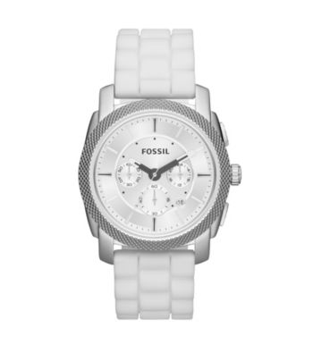 Fossil® Men's Machine Chronograph in Stainless Steel with White Silicone Strap