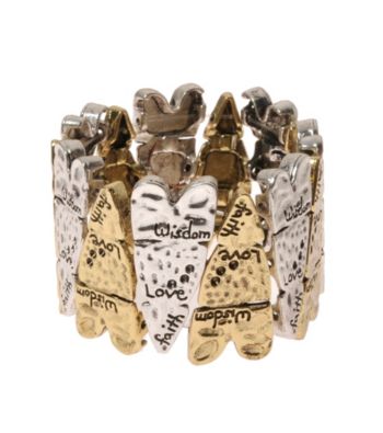 L&J Accessories Two Tone Inspirational Heart Stretch Bracelet