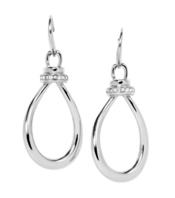 Fossil® Silvertone with Clear Glitz Link Drop Earrings
