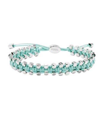 Fossil® Woven Turquoise Wrist Wrap with Silvertone Faceted Nugget Details