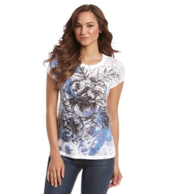 Relativity® Stencil Rose Burnout Crewneck Tee