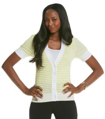 Relativity® Petites' Stripe V-Neck Cardigan