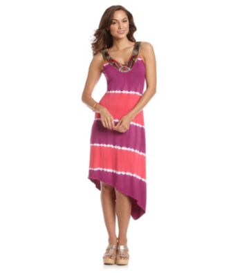 AGB® Embellised V-Neck Tie-Dye Printed Dress