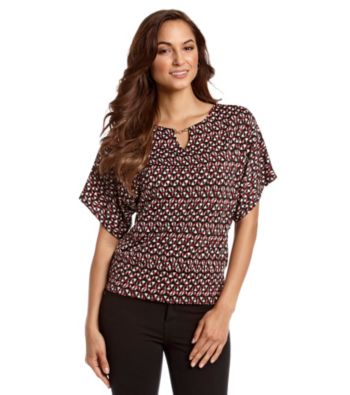 NY Collection Printed Knit Top with Buckle Detail