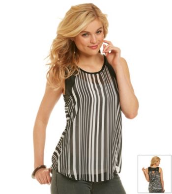 Eyeshadow® Juniors' Stripe Tank with Faux Leather Sleeves