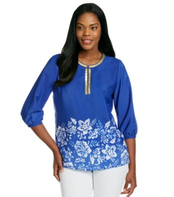 Rafaella® Slit Neck Multi Floral Print Blouse