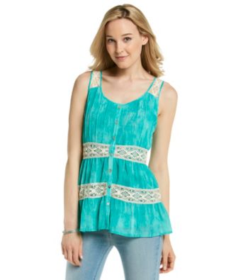 Cupio Scoopneck Button Down Lace Trim Tank