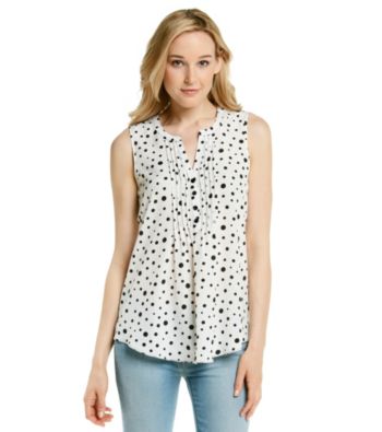 Spense® Y-Neck Pintuck Polka Dot Tank