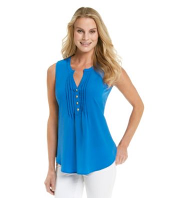 Spense® Y-Neck Solid Pintuck Tank