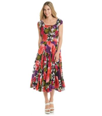Chelsea & Theodore® Scoopneck Smocked Waist Floral Print Dress