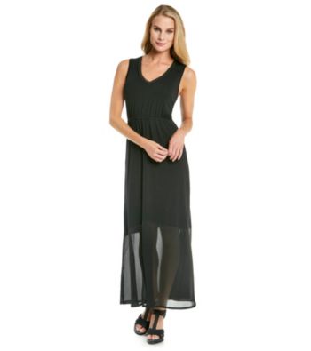Cupio V-Neck Sheer Bottom Maxi Dress