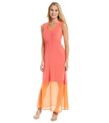 Cupio V-Neck Sheer Bottom Maxi Dress