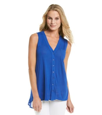 August Silk® V-Neck Button Front Pleated Back Tank