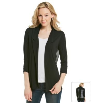 August Silk® Open Front Sheer Back Jacket