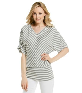Cable & Gauge® V-Neck Chevron Printed Dolman Top