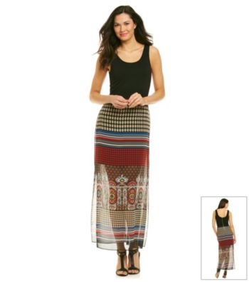 Vince Camuto® Scoopneck Charmeuse Overlay Printed Dress
