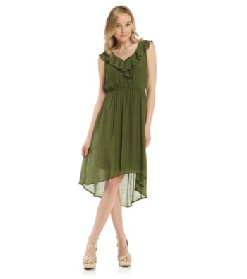 AGB® Ruffle Neck High Low Dress