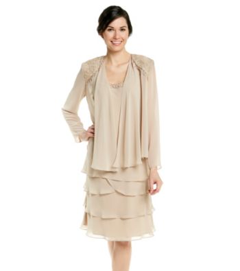 S.L. Fashions Lace Tiered Jacket Dress