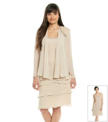 S.L. Fashions Petites' Lace Tiered Jacket Dress