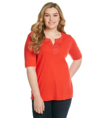 Jones New York Sport® Plus Size Splitneck with Crochet Top