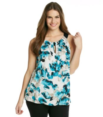 AGB® Plus Size Cleo Neck Floral Printed Top