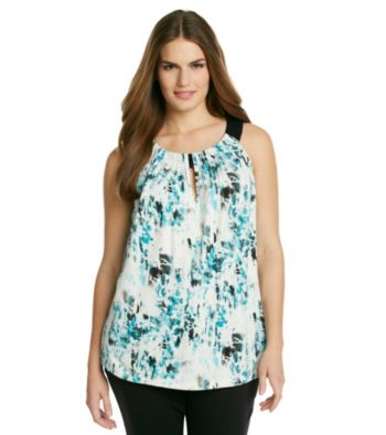 AGB® Plus Size Cleo Neck Abstract Printed Top