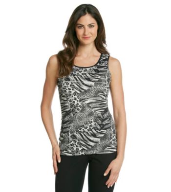 Notations® Scoopneck Ruffle Print Shutter Top