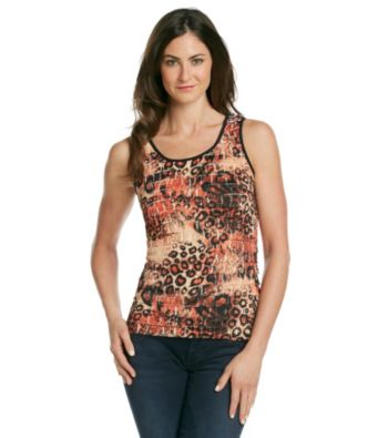Notations® Scoopneck Ruffle Print Shutter Top