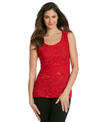 Notations® Scoopneck All Over Ruffle Shine Dot Shutter Top