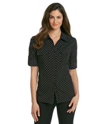 Notations® Point Collar Button Up Dot Print Shirt